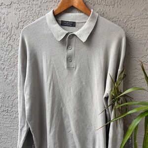 Primark Men's Long Sleeve Polo in Light Grey